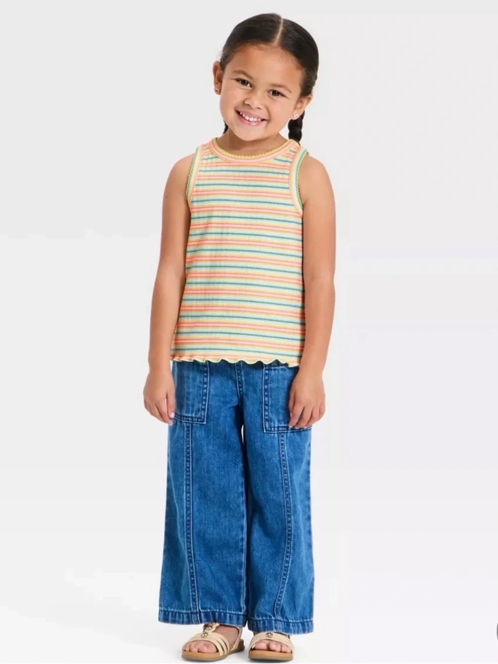 NWT Cat & Jack Striped Ribbed Tank Top - Yellow, Pink, Green, Blue